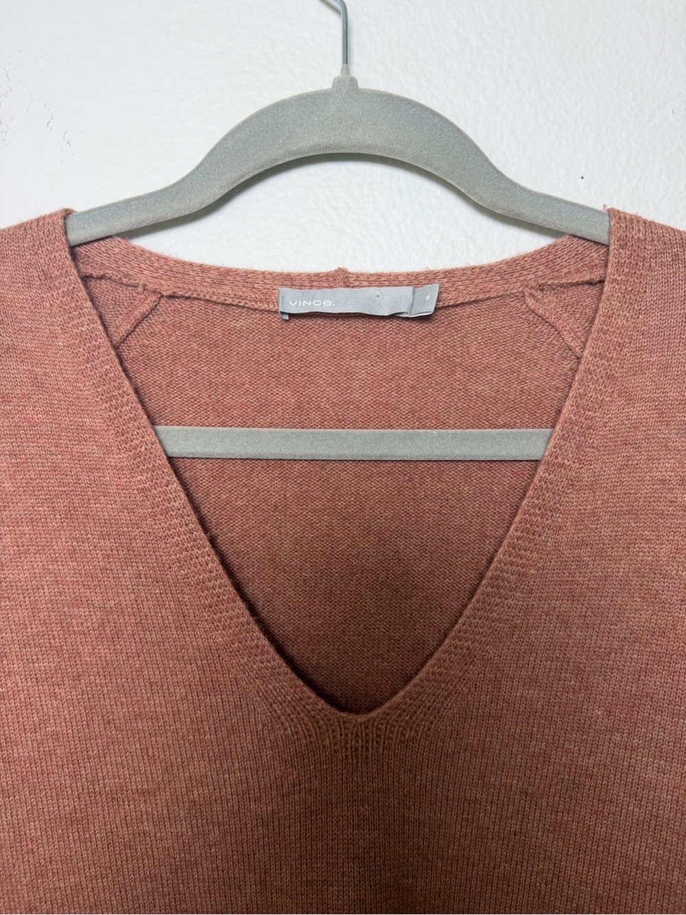 Vince Dusty Pink/Orange V-Neck Wool-Cashmere Blend Dress Size M - Picture 2 of 7